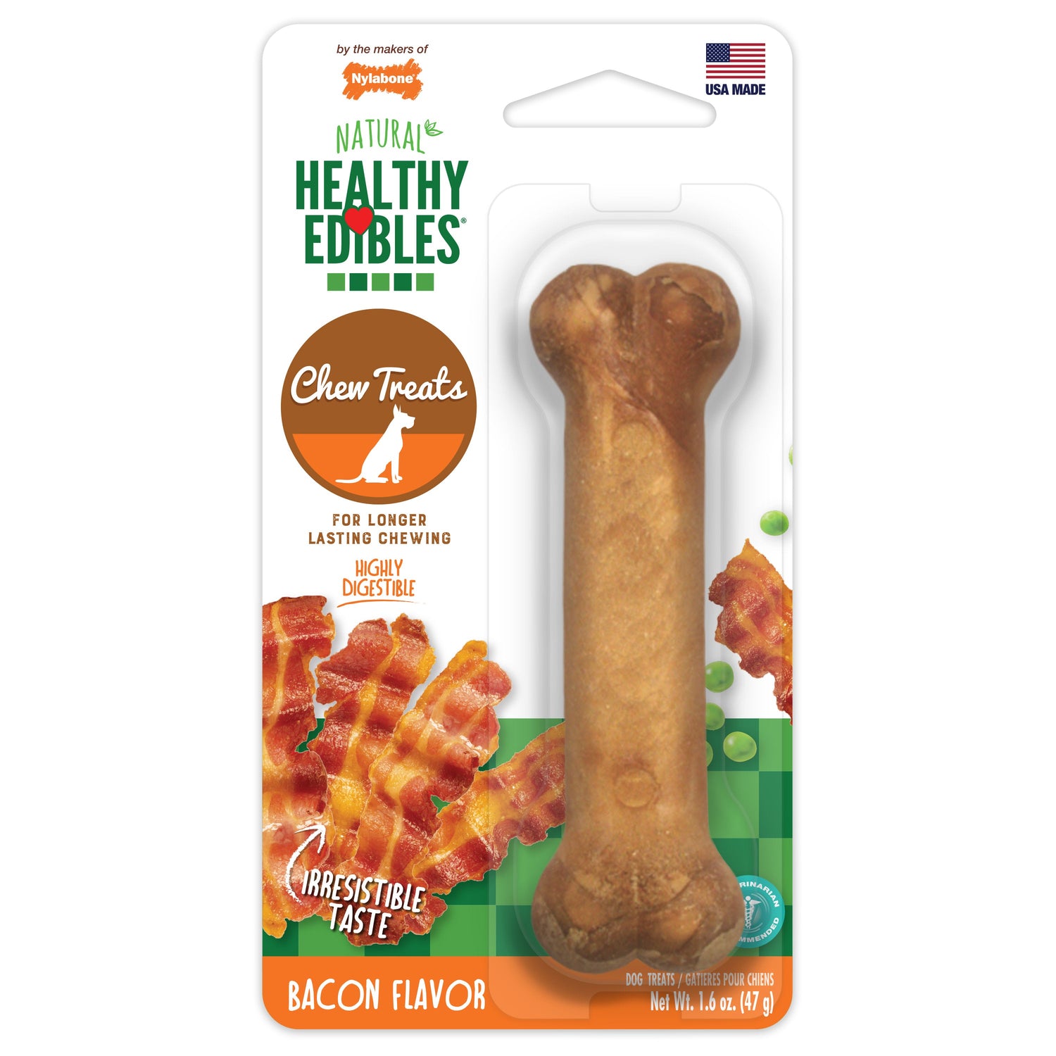 Nylabone Healthy Edibles AllNatural Long Lasting Chew Treats Bacon, 1ea/SMall/Regular  Up To 25 Ibs. 1 ct