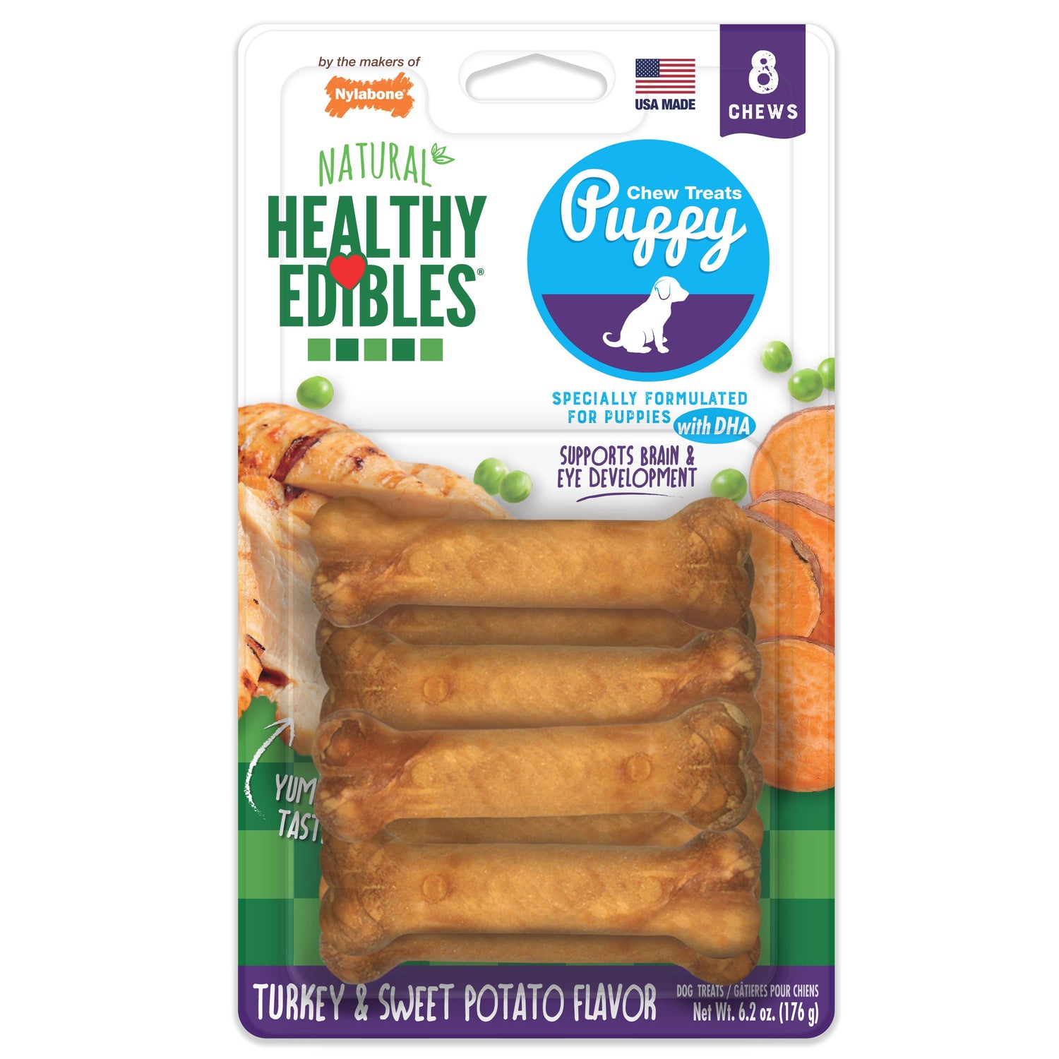 Nylabone Healthy Edibles AllNatural Long Lasting Puppy Chew Treats Turkey  Sweet Potato, 1ea/XS/Petite  Up To 15 Lbs. 8 ct