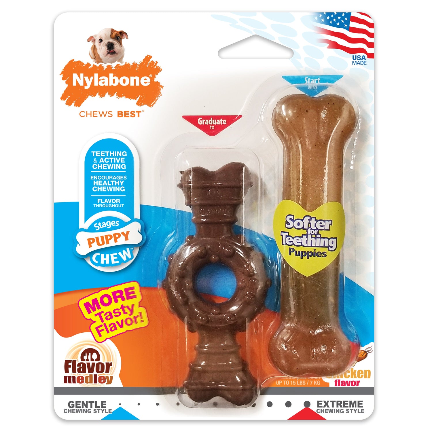Nylabone Just for Puppies Teething Chew Ring Bone Flavor Medley  Chicken, 1ea/XS/Petite  Up To 15 Lbs. 2 ct