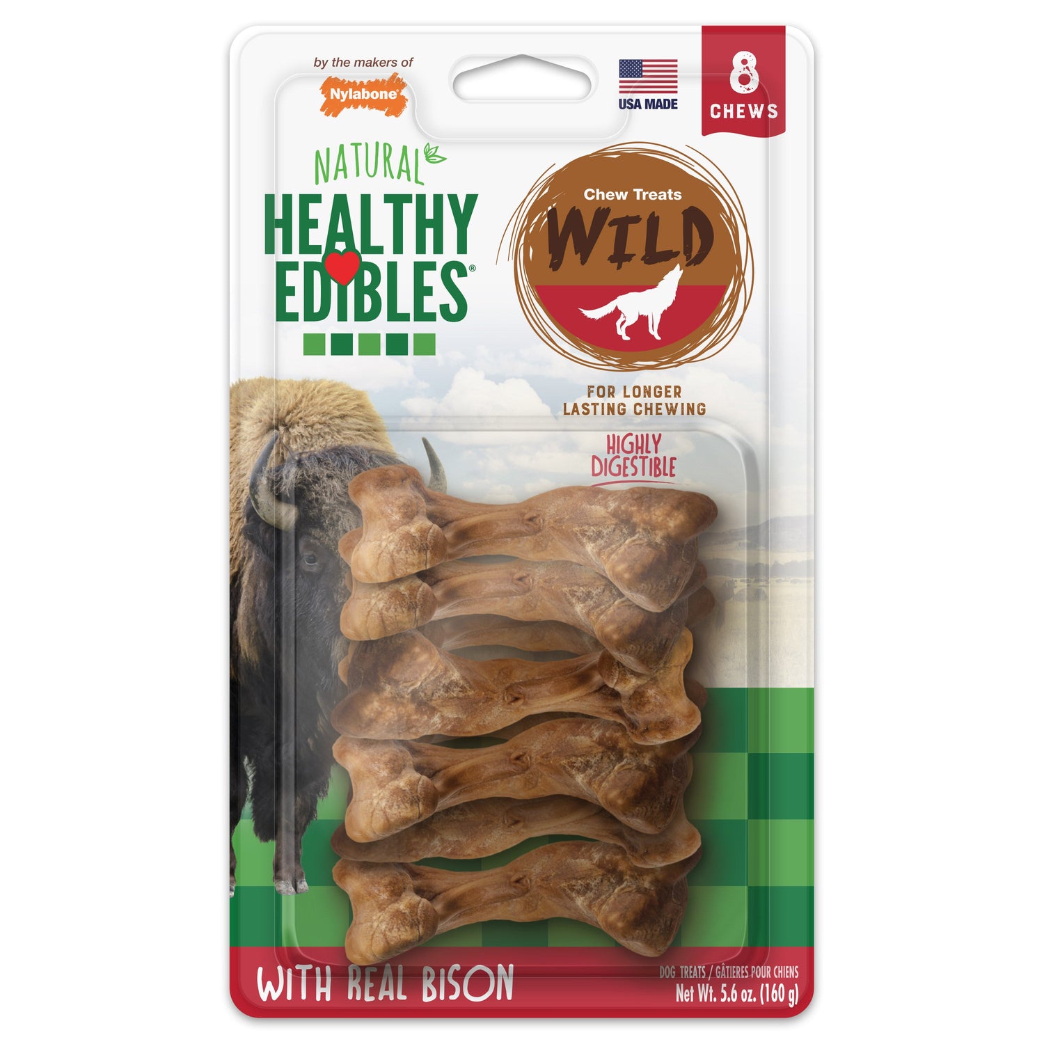 Nylabone Healthy Edibles WILD Natural Long Lasting Bison Dog Chew Treats Bison, Small/Regular  Up To 25 Ibs. 8 ct