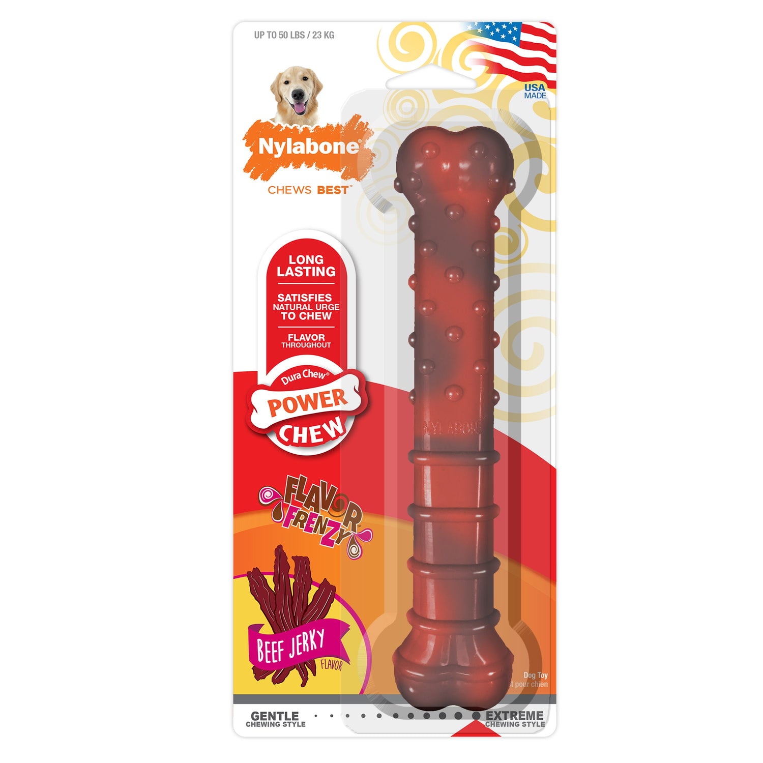 Nylabone Flavor Frenzy Power Chew Durable Dog Chew Toy Beef Jerky, 1ea/Large/Giant  Up To 50 Lbs. 1 ct