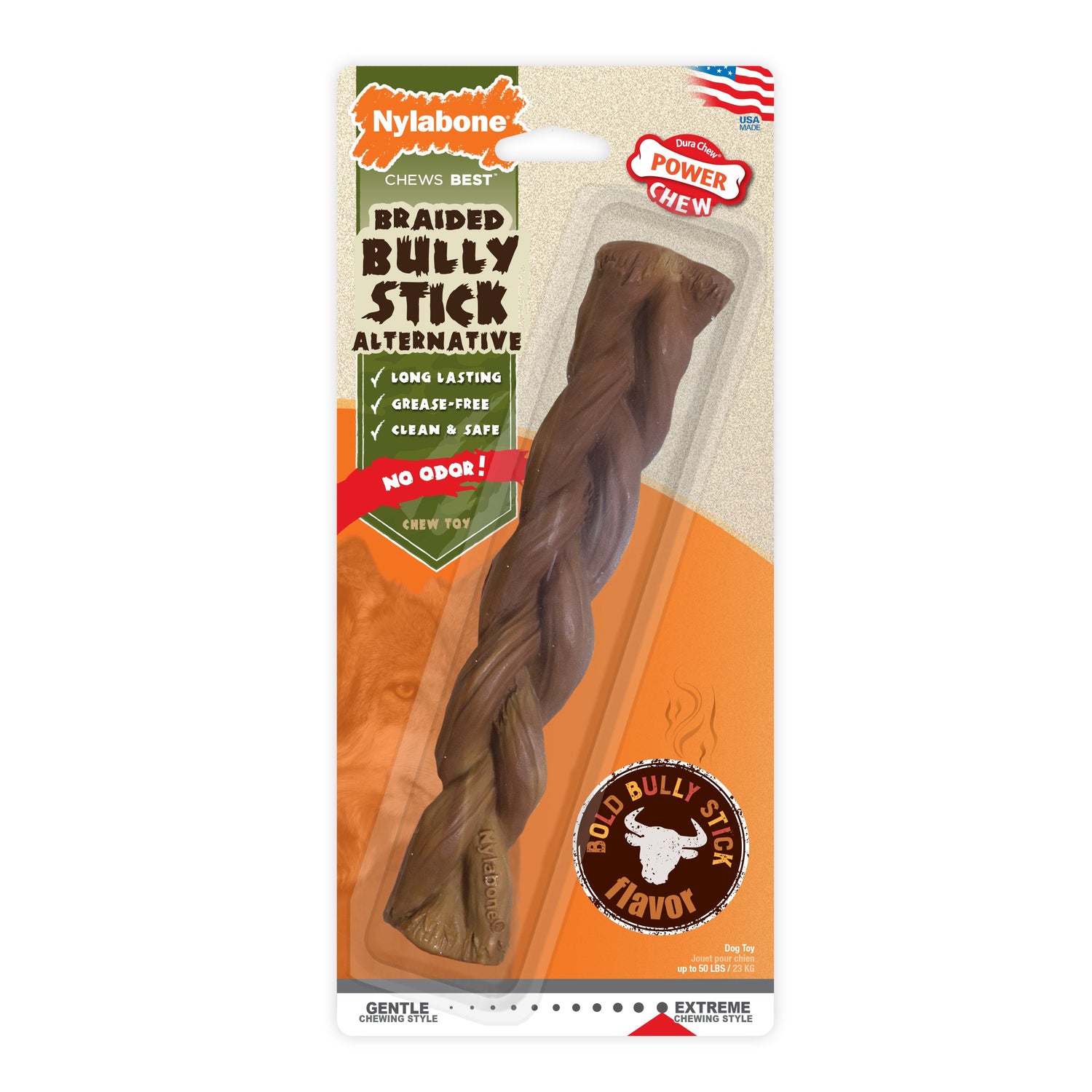 Nylabone Power Chew Braided Bully Stick Alternative Chew Toy Beef, 1ea/Large/Giant  Up To 50 Lbs. 1 ct