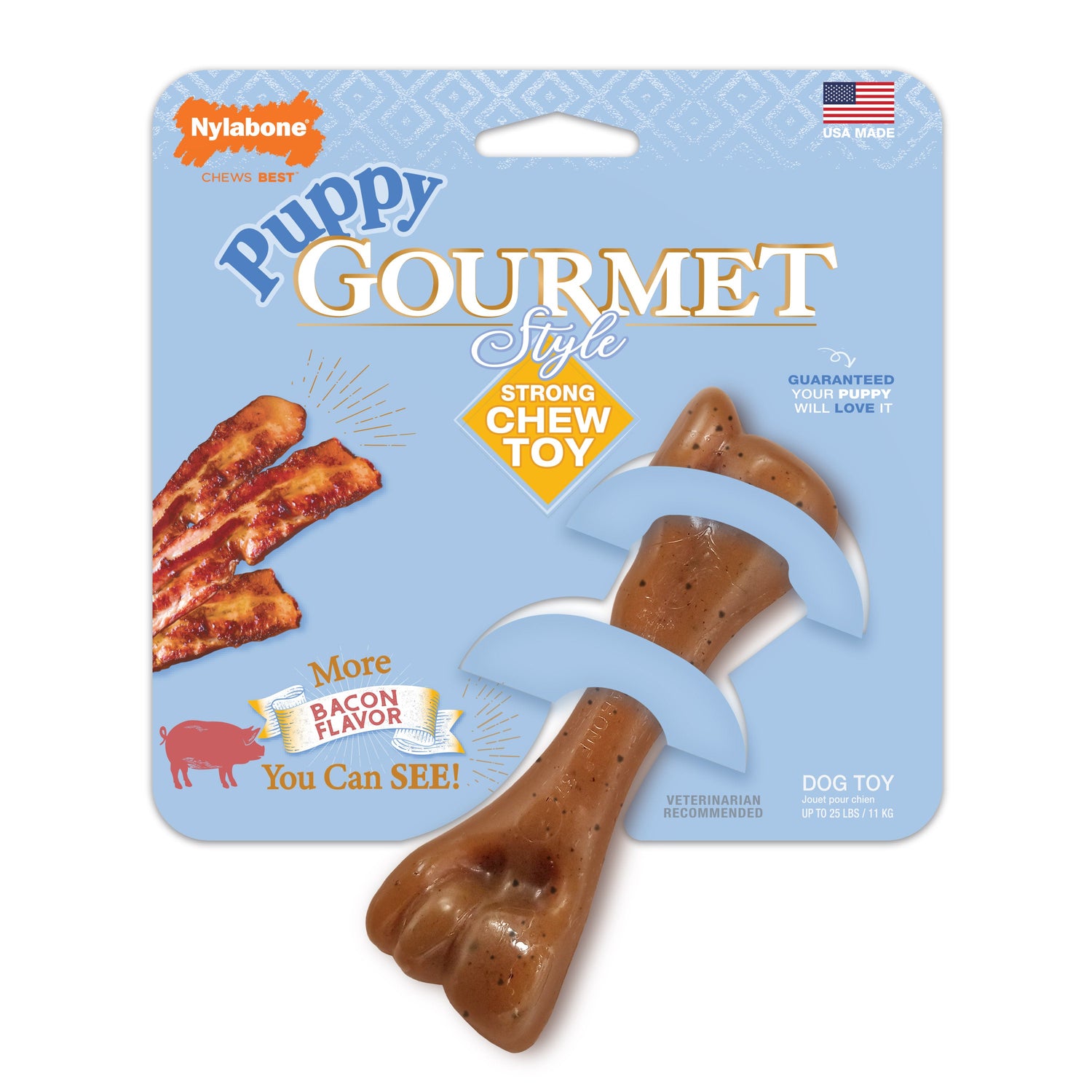 Nylabone Gourmet Style Strong Femur Puppy Chew Toy Bacon, 1ea/SMall/Regular  Up To 25 Ibs. 1 ct