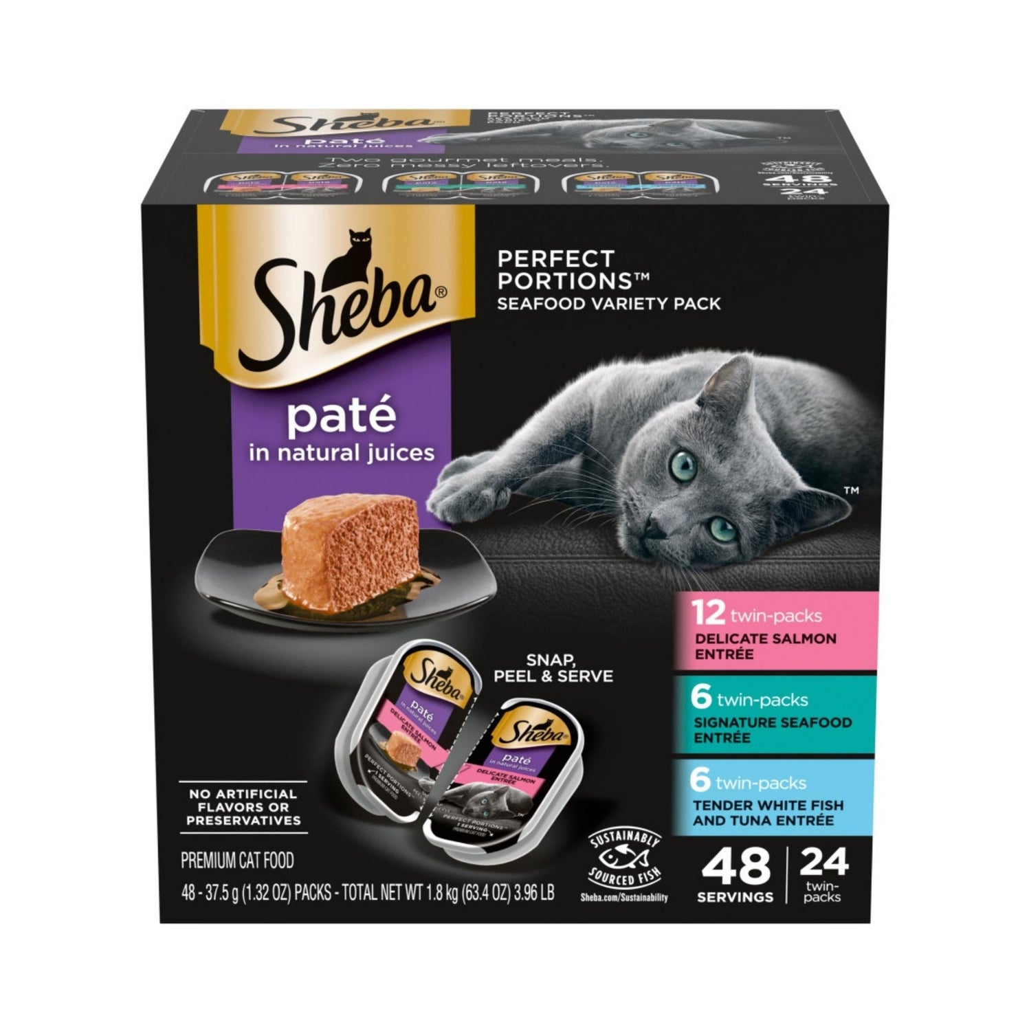 Sheba Perfect Portions Pate Wet Cat Food Seafood Variety Pack (Salmon, Seafood, Whitefish/Tuna) 2.65oz