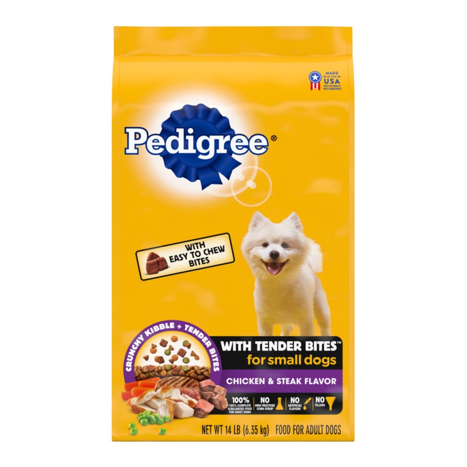 Pedigree Complete Nutrition Tender Bites Small Breed Adult Dry Dog Food Chicken & Steak 14lbs