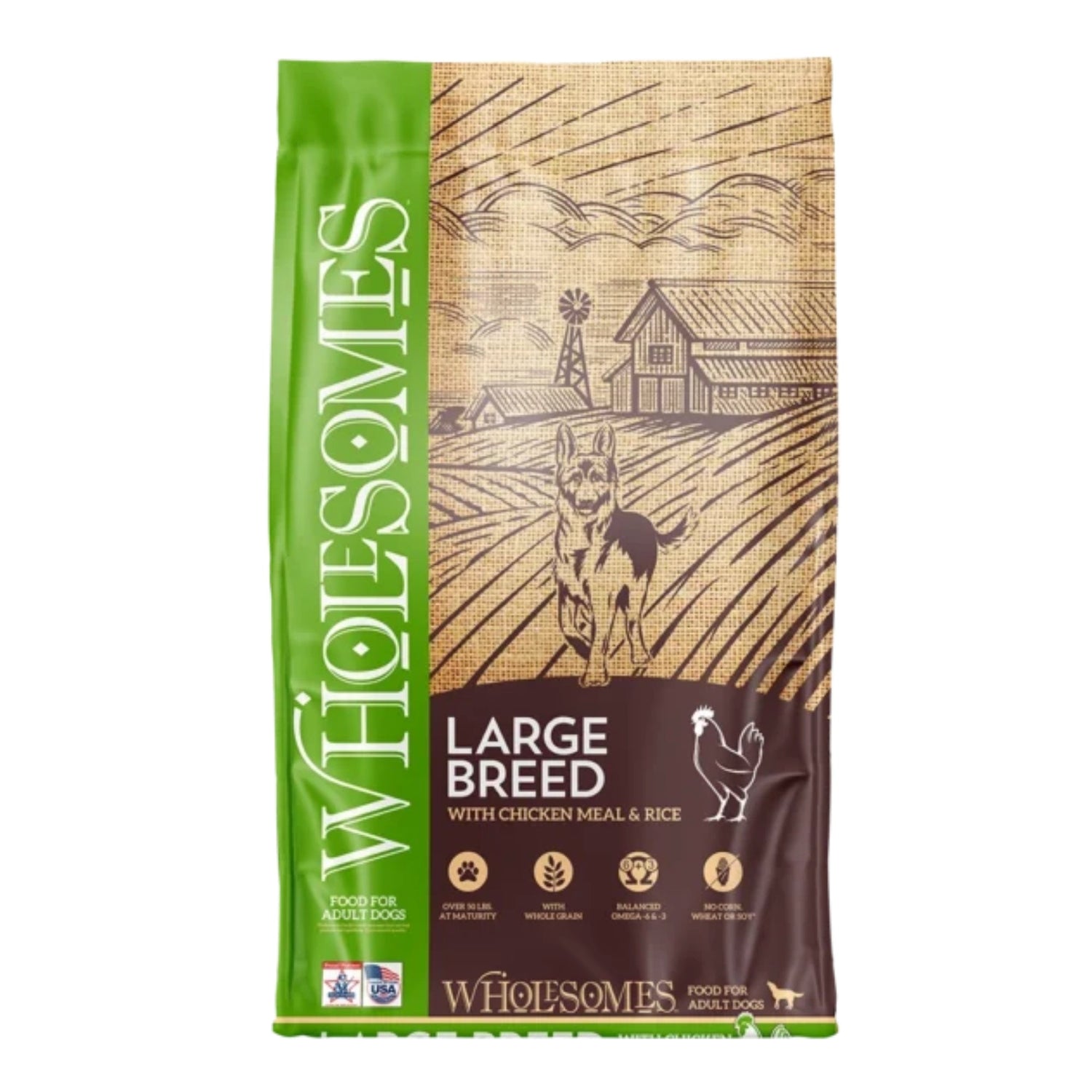 Wholesomes Large Breed Dry Dog Food Chicken Meal & Rice 40lb