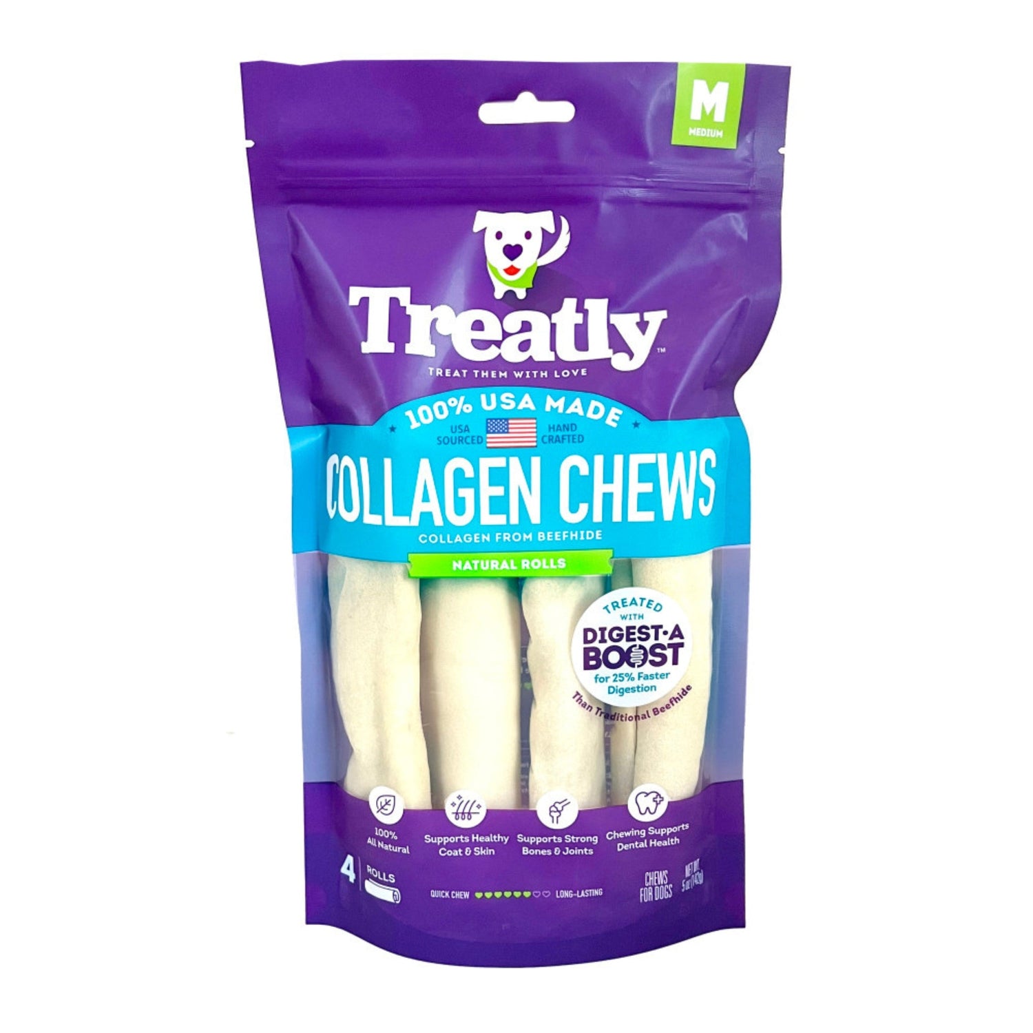 Treatly Collagen Chew Rolls Dog Treats Natural, 1ea/MD, 4 pk