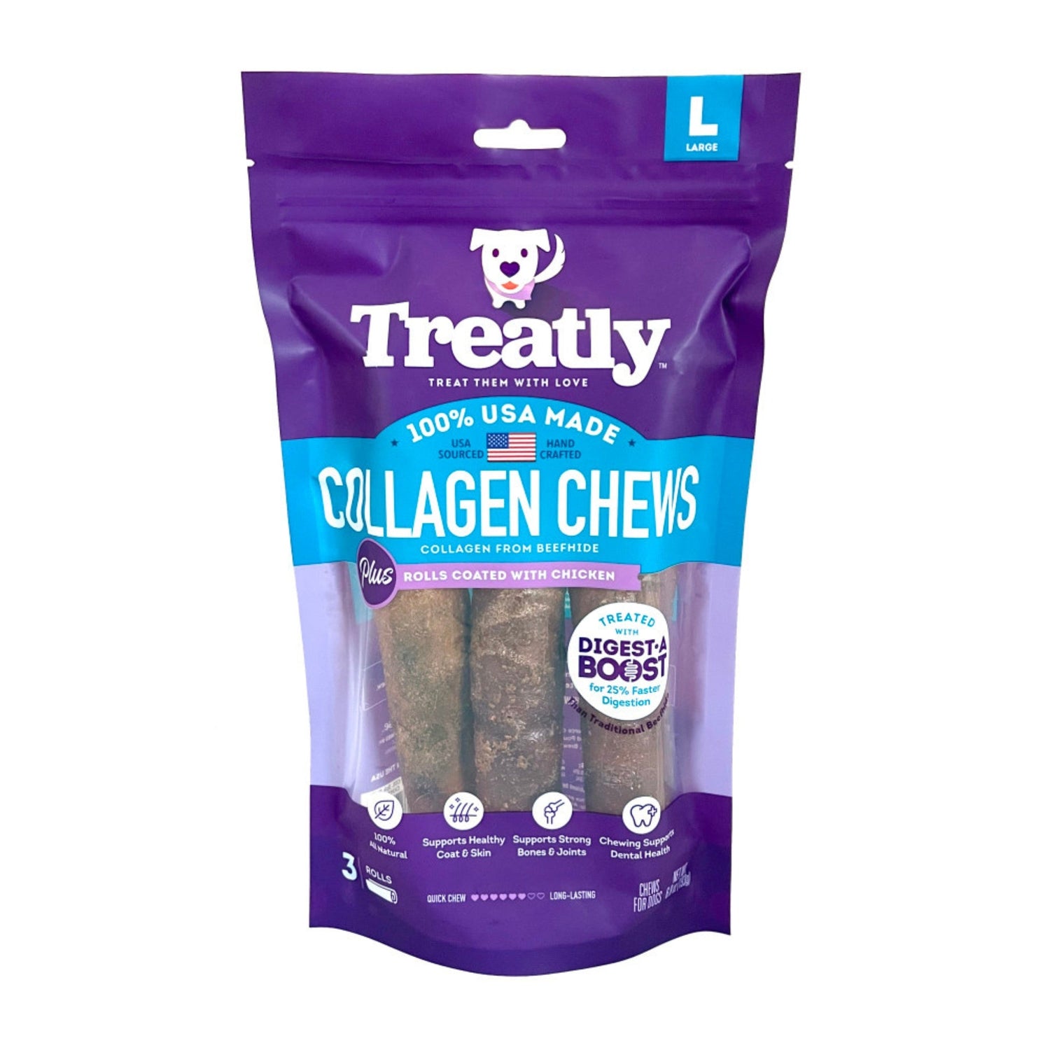 Treatly Collagen Chew Rolls Dog Treats Chicken, 1ea/LG, 3 pk