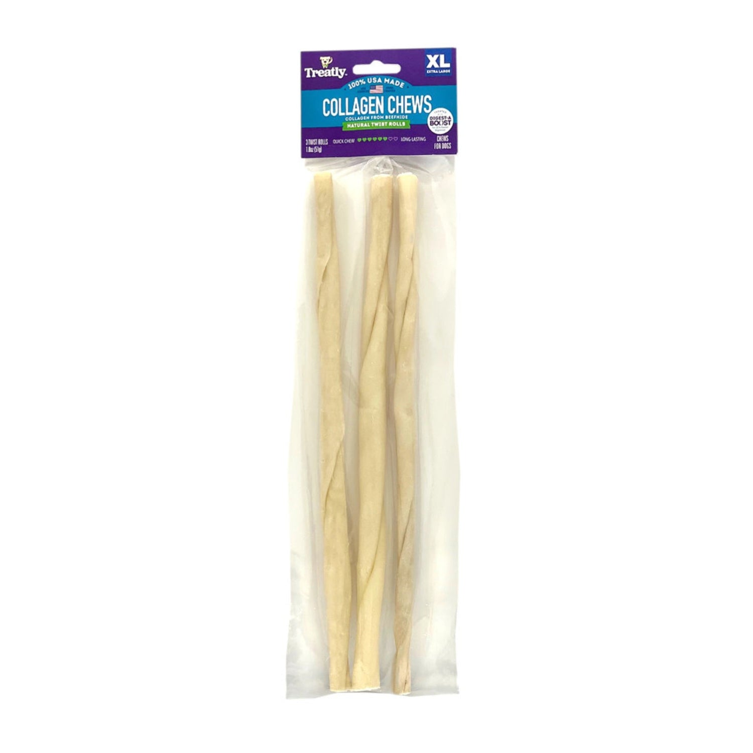 Treatly Collagen Chew Twist Rolls Dog Treats Natural, 1ea/XL, 3 pk
