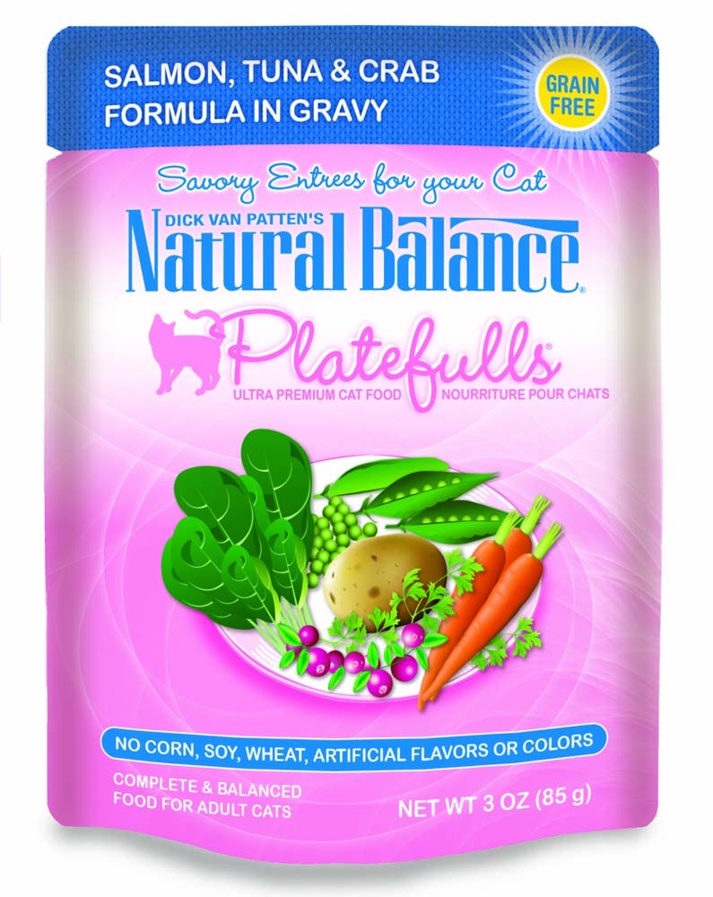 Natural Balance Pet Foods Original Ultra Platefulls Morsels in Gravy Wet Cat Food Pouch Salmon, Tuna, & Crab 3oz