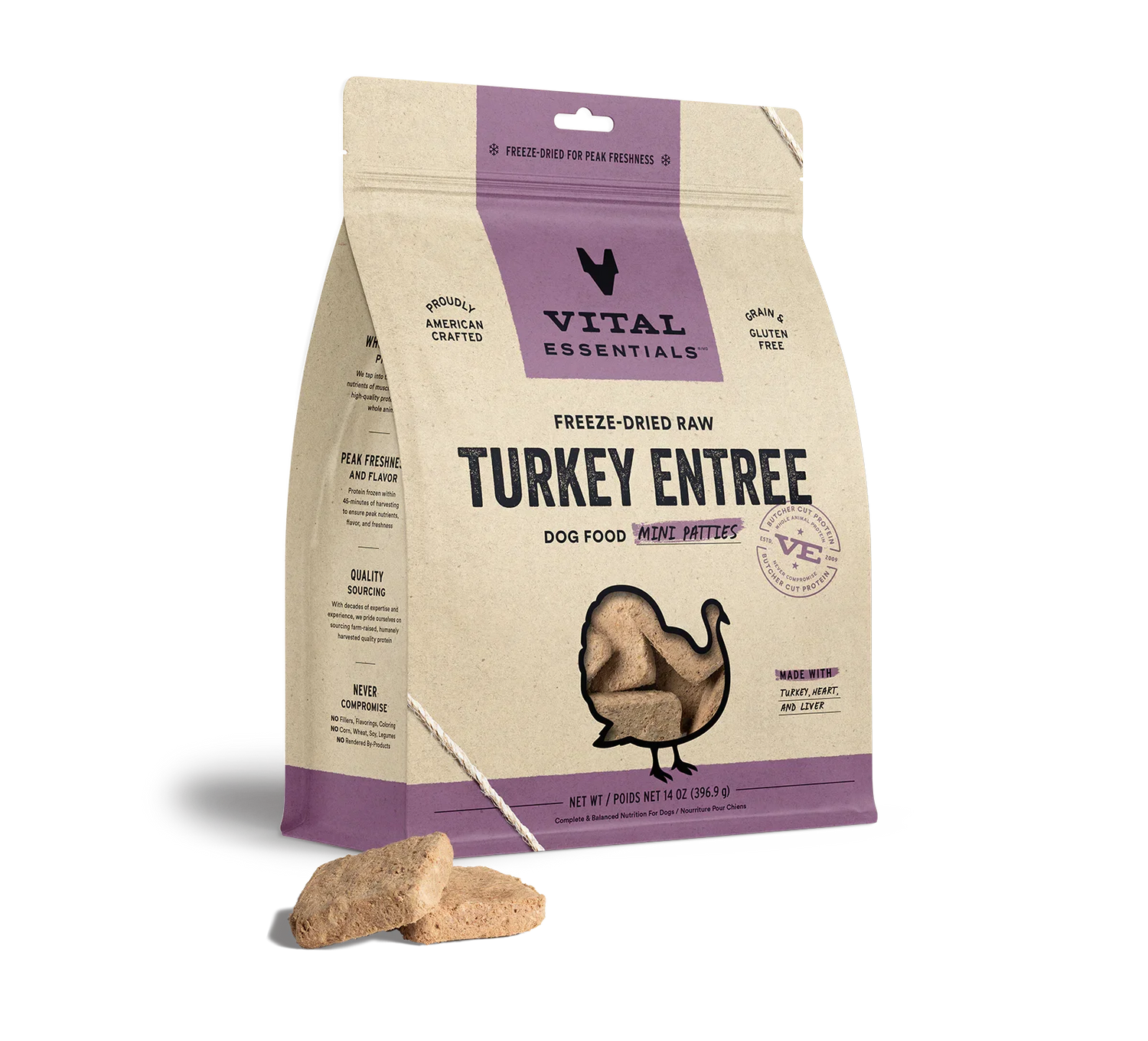 Vital Essentials Dog Freeze-Dried Mini Patties Turkey 14oz.