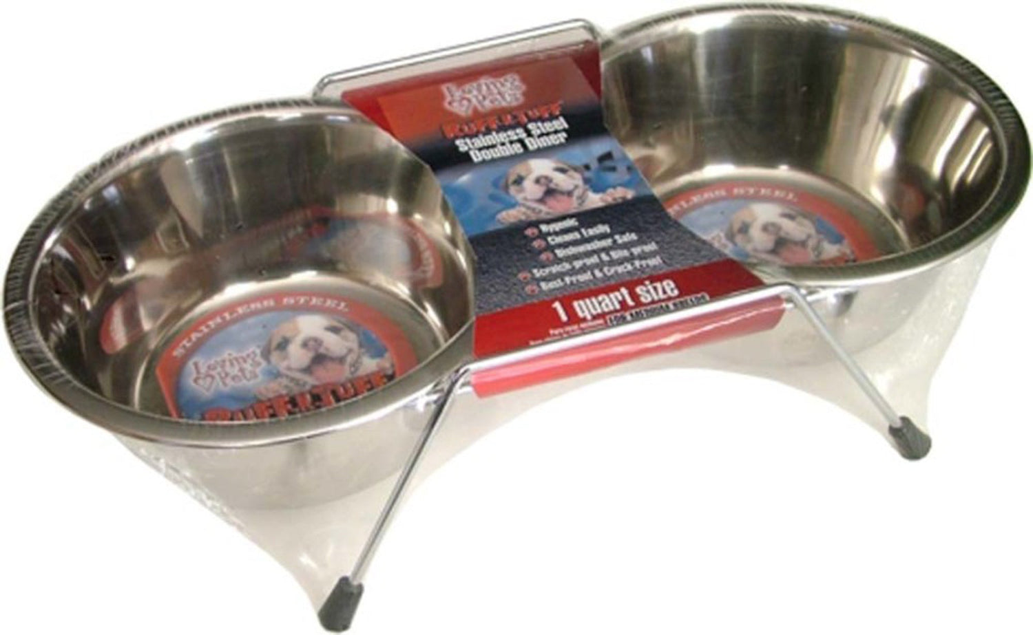 Loving Pets Stainless Steel Double Dog Diner Wrapped Silver, 1ea/1 pt