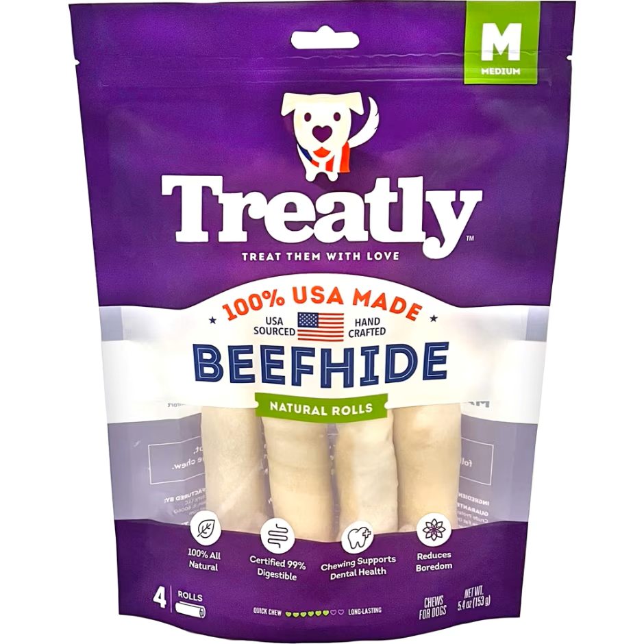 Treatly 100% USA Beefhide Rolls Natural 6in. -4 Pk