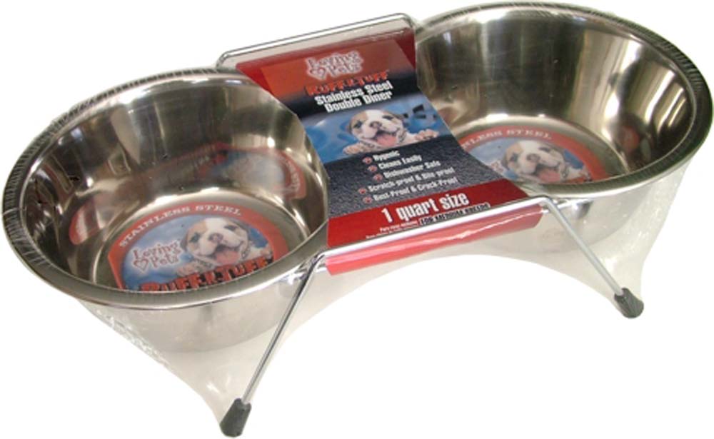 Loving Pets Stainless Steel Double Dog Diner Wrapped Silver, 1ea/1 qt